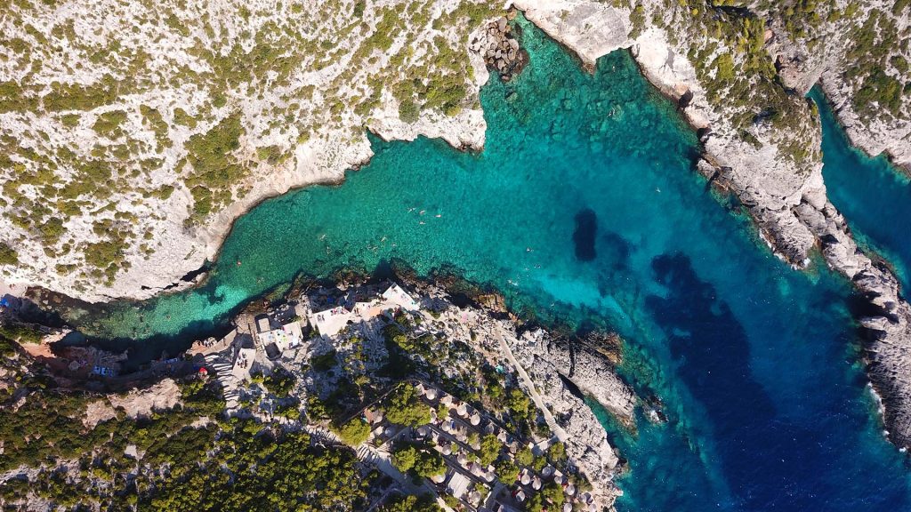360 Car Rental Zakynthos Airport turquoise coastline aerial view